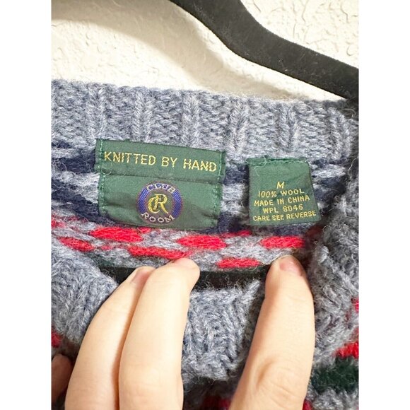 Club Room Hand Knit Wool Sweater Winter Skiing Novelty Fair Isle Crew Neck Sz M - Picture 5 of 5